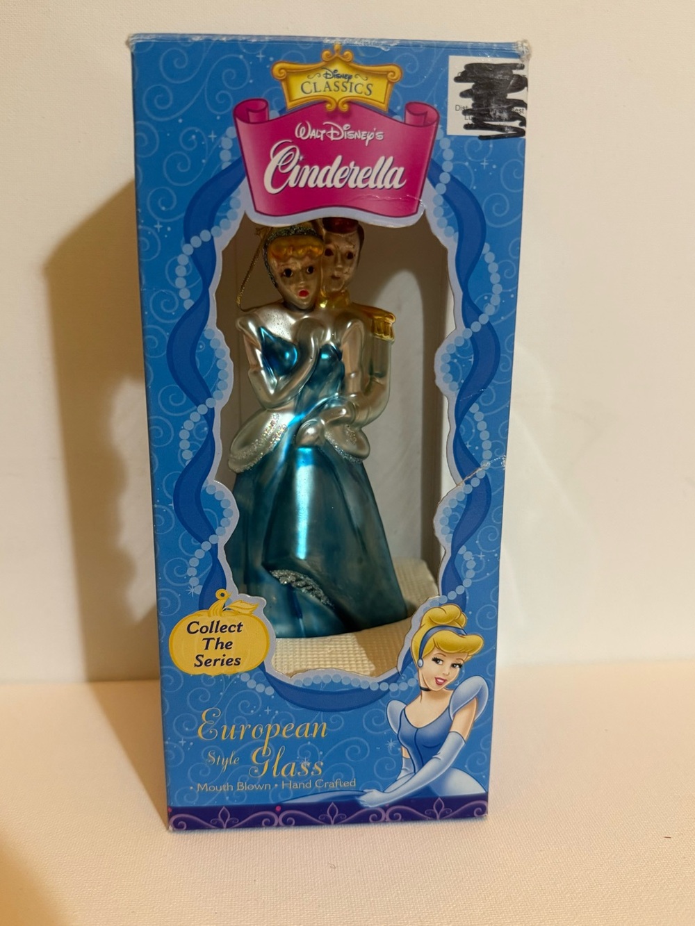Walt Disney Cinderella & Prince European Glass Blown Christmas Ornament 6.5"